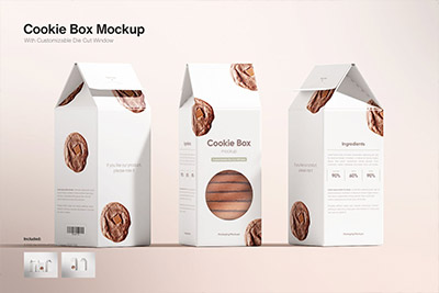 零食曲奇饼干食品包装盒样机PSD模型展示