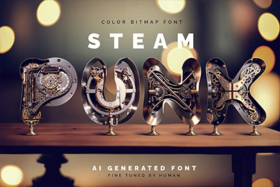 SteampunkAi-Color Bitmap Font复古蒸汽朋克工业机械3D金属质感英文字体安装包(不是PNG是字体) 