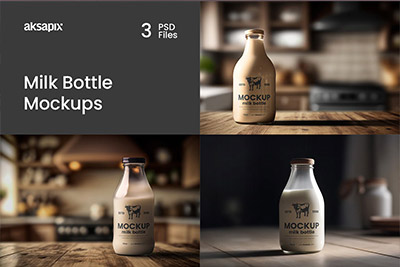 牛奶奶制品奶瓶瓶贴包装样机场景展示效果