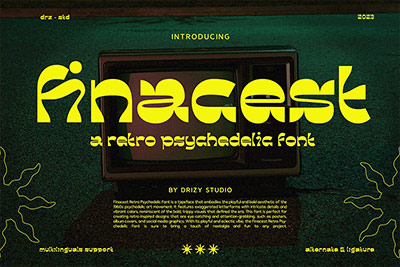 复古迷幻酸性标题无衬线英文字体设计素材 Finacest – Retro Psychedelic Font