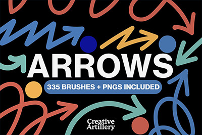 335款箭头飞箭涂鸦线条笔刷艺术绘画效果PS笔刷+PNG免抠图设计素材套装 Arrows Brush