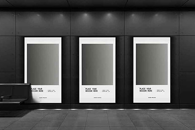 4款车站地铁站物料宣传海报广告牌设计PS展示贴图样机素材