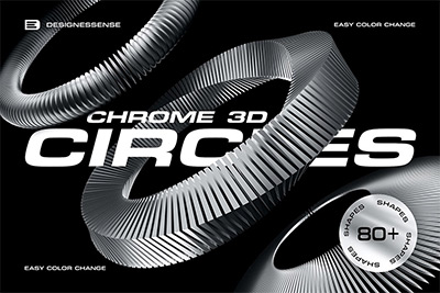 82款高级未来科幻抽象艺术3D立体镀铬金属不规则几何图形png素材免抠下载3D Chrome Circles