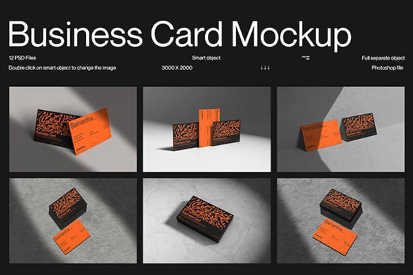 12款工业风名片卡片明星片设计作品贴图ps样机素材光影展示MI – Business Card Mockup