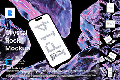 6款3D立体背景苹果iPhone 14 Pro屏幕演示样机PSD模板 Crystal Rock Mockup