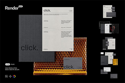 高级时尚品牌标识VI设计办公用品信纸名片信封展示样机模板