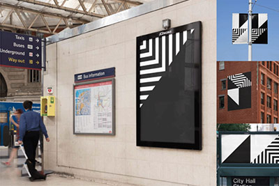 4款城市车站墙体街头海报指示牌广告牌设计样机展示贴图效果