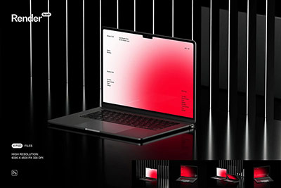 4款工业黑化风苹果笔记本MacBook Air电脑屏幕演示设计作品展示样机