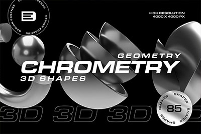 85款3D未来科幻赛博朋克金属镀铬立体几何图形PNG免抠图片设计素材