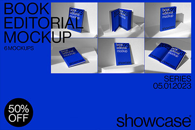 6款高级精装书籍画册封面设计展示贴图PS样机模板