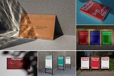 24款海报书籍名片文件夹杯垫手提袋广告牌样机展示 Maison – A – Collection Mockups