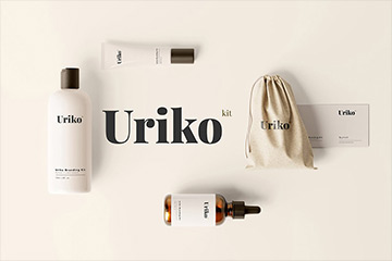 25款护肤品美妆精油润肤露化妆品乳液分装瓶包装设计ps样机素材Uriko – Cosmetic Branding Kit