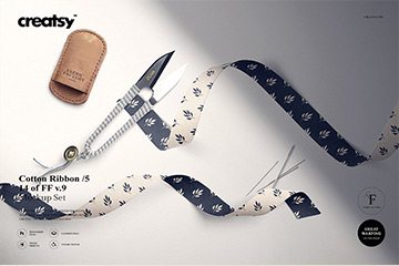 棉麻缎带裁缝丝带布料面料印花图案设计贴图ps样机Cotton Ribbon 5 Mockup (14/FFv.9)