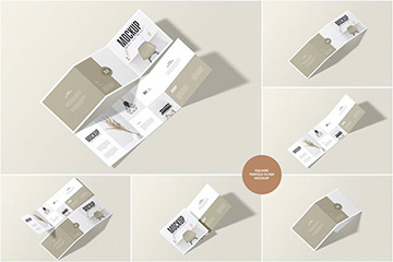 6款时尚方形三折页小册子设计展示效果图PSD样机Square Trifold Flyer Mockup