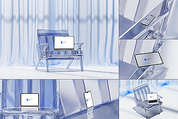 玻璃场景苹果iPad手机iPhone 15笔记本电脑样机Glass Glow Mockups Series