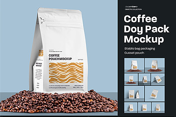 10款咖啡零食自封袋塑料袋设计样机展示贴图PSD模板 10 Coffee Bag Doy Pack Mockups