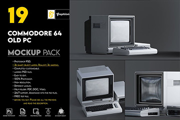 19款旧台式电脑屏幕演示样机PSD模板设计素材 Commodore 64 Old pc Mockup