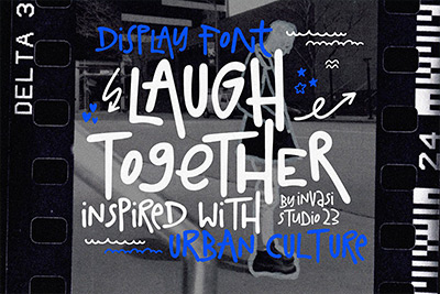 复古嘻哈街头涂鸦手绘手写T恤包装标题LOGO设计英文字体安装包 Laugh Together Font