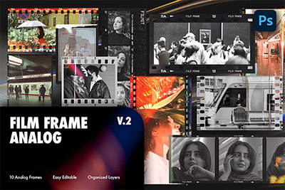 复古胶片边框框架模拟照片处理PS特效样机模板 Film Frame Analog V.2