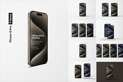 9款苹果iPhone 15 Pro手机屏幕演示UI作品展示PSD样机模板素材