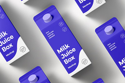 6款牛奶果汁包装盒外观设计样机展示PSD模板素材