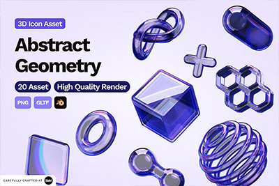 20款质感透明玻璃水晶抽象3D立体图形Blender模型+PNG免抠图设计素材