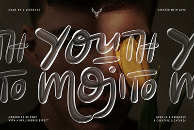 YOUTH MOJITO-A 3D Bubbly SVG Font卡通趣味涂鸦手绘透明气泡水泡英文字体下载