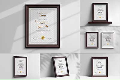 6款奖状荣誉证书展示贴图PSD样机