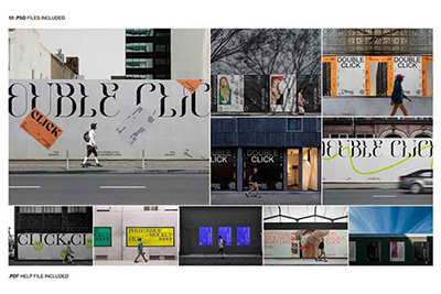 10款时尚城市街头商铺海报招贴围挡广告牌设计PS智能贴图样机模板