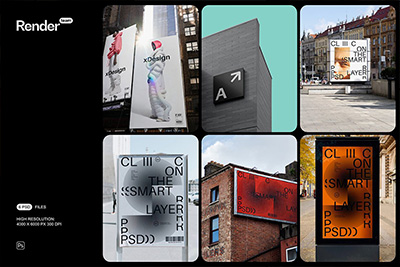 6款高级城市街头墙体广告牌海报设计PS智能贴图样机模板