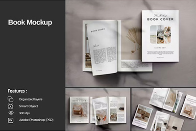 杂志画册封面内页设计展示贴图PSD样机模板Book Mockup