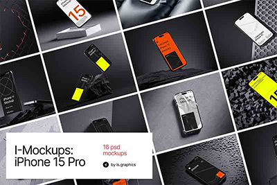 16款工业黑化风苹果手机iPhone 15 Pro屏幕演示样机PSD模板 I-Mockups: iPhone 15 Pro