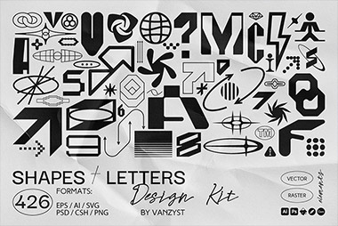 426款潮流Y2K抽象艺术创意几何图形标识装饰英文字母赛博朋克图标ai矢量设计素材