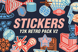 25款复古Y2K标签贴纸徽章几何图形AI矢量设计素材 Y2K Retro Stickers Pack V.2