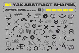 56个赛博朋克Y2K风抽象图形Logo设计AI矢量素材 Y2K Abstract Retro Shapes