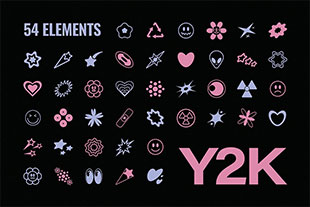 54款复古Y2K抽象艺术几何装饰贴纸图案AI矢量素材 Y2K Metamodern Shapes Set