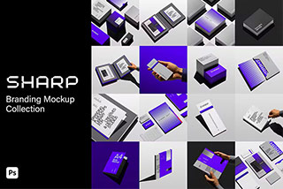 15款现代极简品牌形象VI文具包装名片画册设计作品贴图ps样机素材Branding Mockups Sharp Collection
