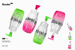 洗手液按压泵塑料瓶按压瓶包装瓶外观设计展示贴图样机PSD模板 Soap Dispenser Mockup