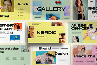 现代时尚品牌摄影作品展示创意多用途演示文稿设计ppt模板 Nordic Presentation Powerpoint