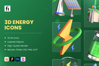 30款时尚绿色新能源石油发电环境保护插图3D图标Icons插图Blender模型&PNG素材 3D Energy and Environment Icons