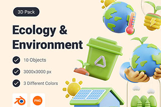 10款高级新能源绿色生态保护3D图标Icons插图Blender模型&PNG素材Ecology & Environment 3D Icon Pack