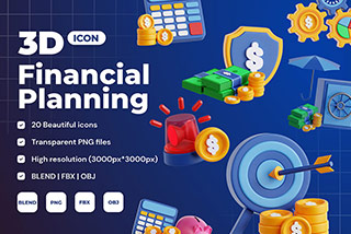 20个财务规划银行理财金融3D图标Icons插图Blender模型&PNG素材Financial Planning 3D Icon Set