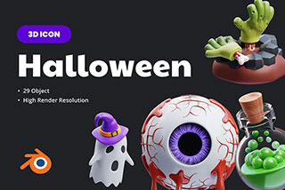29个卡通创意万圣节元素3D图标Icons插图Blender模型&PNG素材 Halloween 3D Illustration