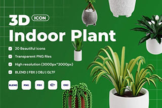 20款室内绿植植物3D图标Icons插图Blender模型&PNG素材 Indoor Plant 3D Icon Set