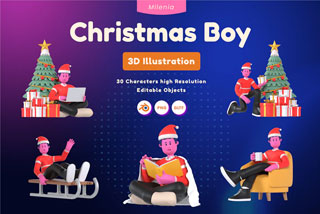 30个卡通圣诞男孩 3D 插图包Blender模型&PNG素材 Christmas Boy 3D Illustration
