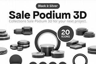20款高级黑电商展台3D插图图标Icons设计素材包 Sale Black Stage Podium 3D
