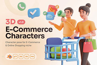 电商购物客服快递员人物角色3D图标Icons插图Blender模型&PNG素材Shoppy – E-Commerce & Online Shopping 3D Characters