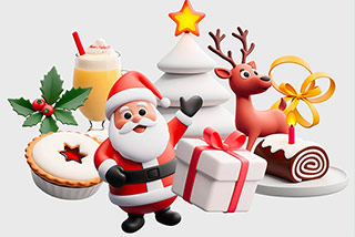 74个卡通圣诞节圣诞老人雪人驯鹿手绘插画3D图标Icons插图Blender模型&PNG素材 Christmas Icons