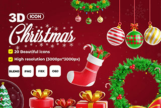 20个创意卡通圣诞节主题插图插画3D图标Icons插图Blender模型&PNG素材 Christmas Time