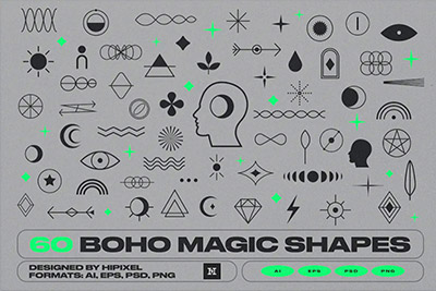 60款未来科技赛博朋克HUD元素酸性矢量图形素材 60 Boho Shapes